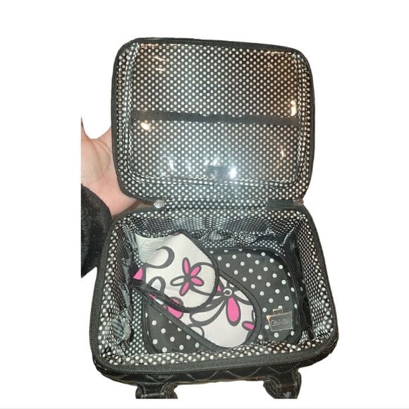 Caboodles Black Faux Patent Leather Sassy Tapered Makeup Tote Travel Case Set - Picture 2 of 16